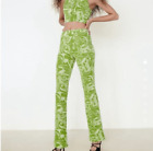 Zara Women's S Flared Jaquard Pull On Pant Lime Green Marble Swirl Retro Hippie
