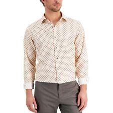 (Alfani Men's Slim Fit 4-Way Stretch Geo-Print Dress Shirt Tan Berry 15-15.5