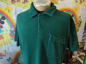 Vintage 80er grün Anfang 80er Frottee Handtuch Material weiches Polokragen Hemd XL - Bild 1 von 3