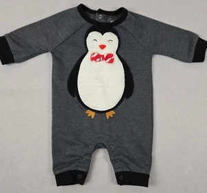 Pagliaccetto pinguino bambino Holiday Time 0-3 mesi grigio manica lunga vestito natalizio - Foto 1 di 7