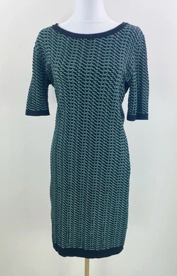 Vestido Missoni Tejido Talla 46 Verde Negro Geométrico Bodycon Cuello Barco Oficina Trabajo Foto 1 de 4