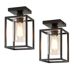 2 Pack Semi Flush Mount Ceiling Light, Black Metal Frame with Clear Glass Sha... - Picture 1 of 8