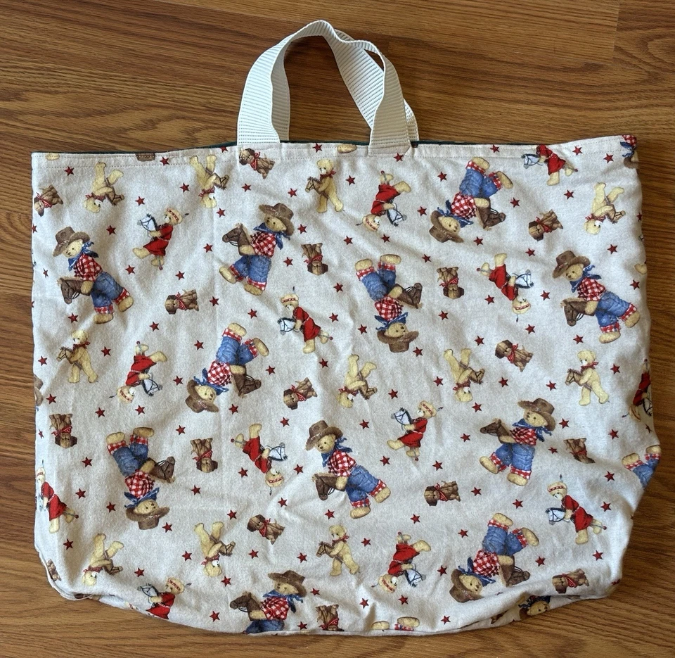 Bolso reversible de franela de oso de peluche vaquero artesanal bebé/niño pequeño para montar a caballo Foto 1 de 4