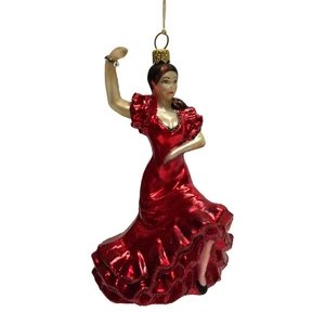 Spanish Flamenco Dancer in Red Dress Polish Glass Christmas Tree Ornament Spain - Picture 1 of 3