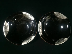 X0900 Japanisch Töpferei Teller Schale Set 2pc Retro Geschirr Einzigartig Bambus - Bild 1 von 9