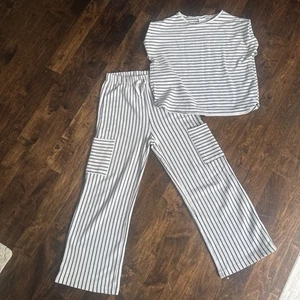 ZARA~ Girls Outfit Blue Striped Wide Leg Pants Matching Tank Top~13-14 - Picture 1 of 4