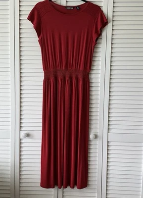 Lands' End Women's Size XS Red Stretch Jersey Smocked Waist Short Sleeve Dress - Image 1 of 4