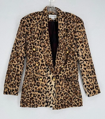 Chaqueta Blazer Bloomingdales Mujer Estampado Leopardo Seda Doble Pecho Talla 4 Foto 1 de 4