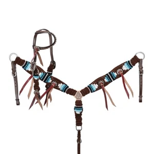 Showman Teal Hollow Mohair Single Ear Headstall & Breast Collar Set - Pony Size - Picture 1 of 3
