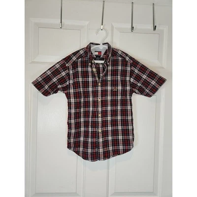 Camisa Tommy Hilfiger negra roja manga corta con botones para niño talla 7 Foto 1 de 4