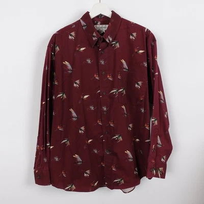 Vintage 90s Fly Fishing Flies Men's All Over Print Button Shirt Size Large VTG - Image 1 of 4