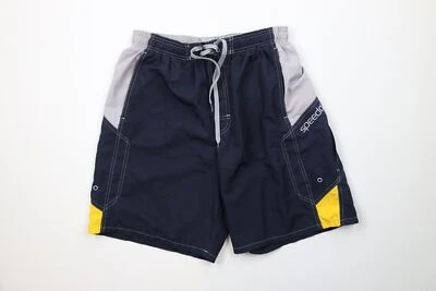 Bermuda de natação vintage Speedo masculina média soletrar bloco de cores forrada azul - Imagem 1 de 4