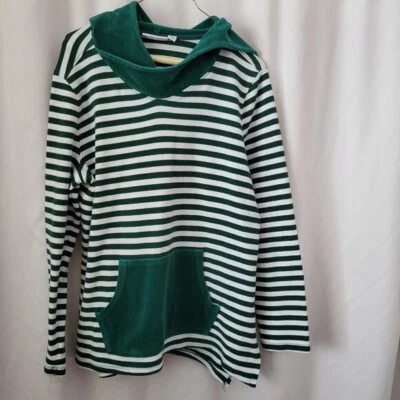 D  & Co. QVC Hoodie Striped Green Med French Terry Nautical Coastal Preppy chic - Image 1 of 4
