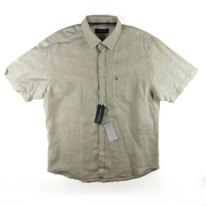 Allen Solly Mens Tan Plaid Linen Short Sleeve Button Up Shirt100% Linen Size 44 - Picture 1 of 6