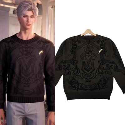 Game Love and Deepspace Sylus Cosplay Disfraces Cuello Redondo Suéter Negro con Broche Foto 1 de 4