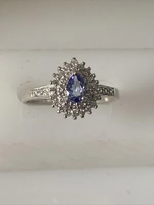 STS Sterling Silver Pear Shape Tanzanite CZ Halo Ring Size 9 - 2C - Image 1 of 4