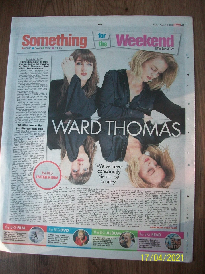 SOMETHING FOR THE WEEKEND Friday August 3 2018 WARD THOMAS Front Cover The Sun - Image 1 of 1