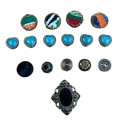 Vintage Button Covers Lot of 16 NONY New York Faux Turquoise Hearts Knitted - Image 1 of 4