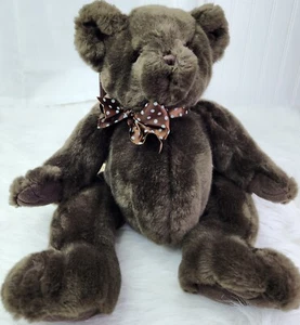 Plush Chocolate Brown Teddy Bear With Bow Stuffed Animal Bearington VTG 16" - Picture 1 of 6