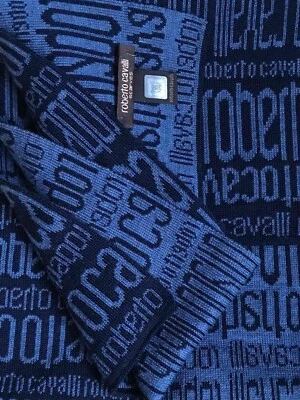 Roberto Cavalli Bufanda Lana Monograma Azul, 160x26 cm. Foto 1 de 4