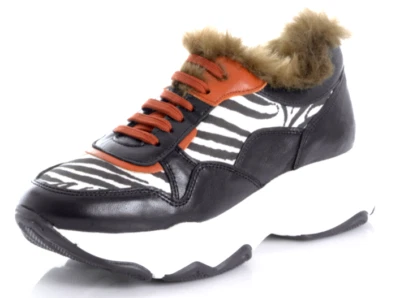 ALBA MODA Dame Schuh Sneaker Leder schwarz-rot-weiß KunstfelleinsatzGr 38 NEU K9 - Bild 1 von 4