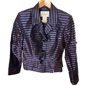 Vintage 90s Dani Max Purple Black Satin Horizontal Striped Formal Jacket Sz 8P - Picture 1 of 10