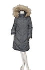 London Fog Faux Fur Trim Hooded Gray Puffer Coat Mid Length Women's L Nwt $220