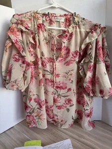 Camicia Anthropologie Floreale Wm Tg M Abito Forum Beige/Rosa Leggera Manica Sh - Foto 1 di 8