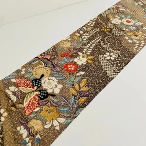 Brown Moth #D 7x82-2.28yd LONG Vintage Jacquard Japanese Kimono Silk Fabric RT4 - Imagen 1 de 6