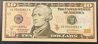 United States Of America, 10 Dollars, 2004, UNC, (Low Serial Number) - Image 1 of 2