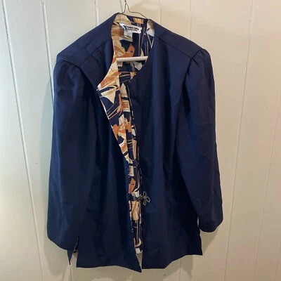 Vintage Johanna York Navy Blue Jacket With Shoulder Pads Sz 14 - Image 1 of 4