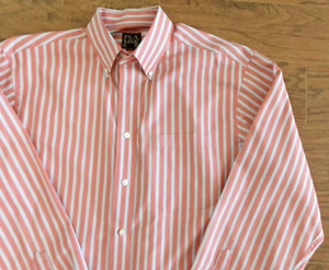 Jos A Bank Travelers Collection Med Btn-Dn Lng Slv Orange-White Stripes - Picture 1 of 6