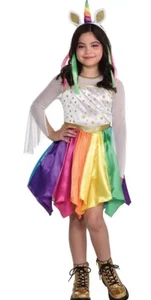 Unicorn Child Rainbow Costume Large 12-14 Dress And Headband - Picture 1 of 4