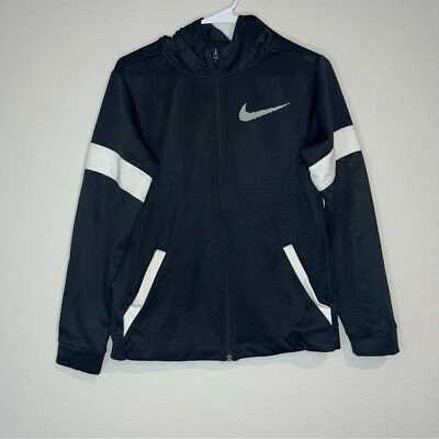 NIKE XL Jóvenes Niños Niñas Cremallera Completa Sudadera con Capucha Negro con Blanco Atlético Foto 1 de 4