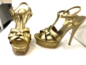 YSL Bronze Woman’s T Strap 5 1/2”Heel With 1 1/2”Platform Sandal Size 36 - Picture 1 of 3