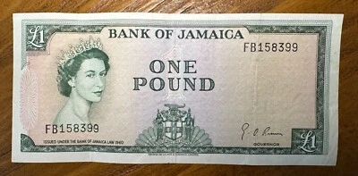 1960 Queen Elizabeth BANK OF JAMAICA ONE POUND BANKNOTE - Image 1 of 2