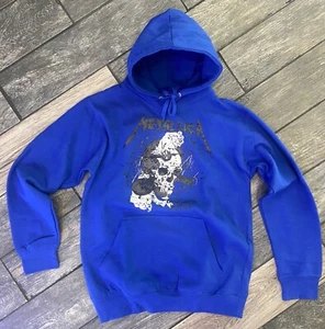 METALLICA SUDADERA CON CAPUCHA Damaged Justice Skull Head en azul real multi - Imagen 1 de 2