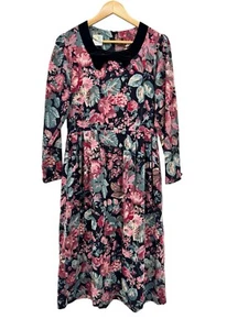 Laura Ashley Vintage 80's Era Long Sleeve Floral Corduroy Dress Size 12 Cottage - Picture 1 of 7
