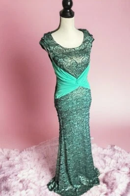 Vestido de noche vintage años 90 La Scala verde dorado metálico encaje rosa ajustado graduación Foto 1 de 4