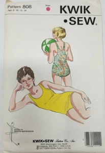 Vintage Kwik Sew 808 Girls Racing Swimsuit One piece Sewing Pattern sz 8-14 - Picture 1 of 2