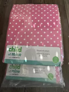 Carter's Child Of Mine Pink Fitted Crib Sheet x (2) 100% Cotton BABY GIFT - Picture 1 of 2