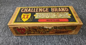 ANTIQUE CHALLENGE MILLS SPICES MUSTARD WOOD DISPLAY BOX OLD - Picture 1 of 13