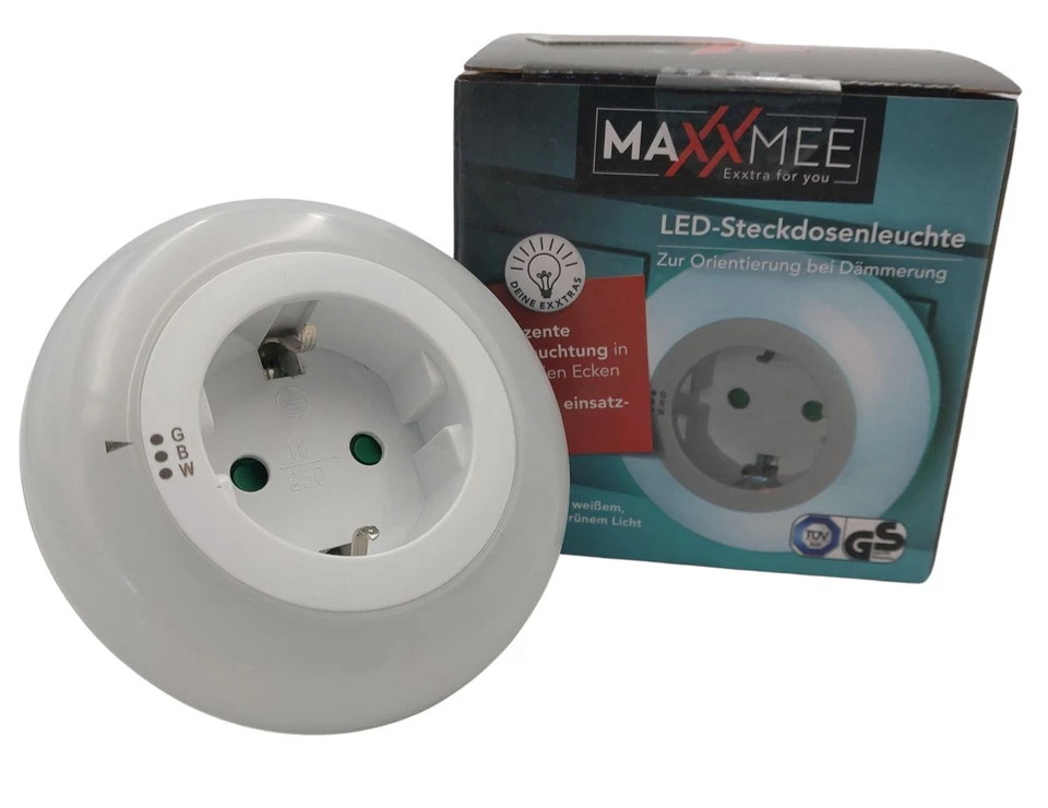 MAXXMEE LED-Steckdosenleuchte Nachtlicht Lichtsensor 3 Farben Beleuchtung