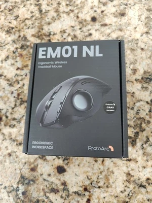 ProtoArc EM01 NL Ergonomic Bluetooth Wireless Trackball Mouse Rollerball Thumb - Image 1 of 4