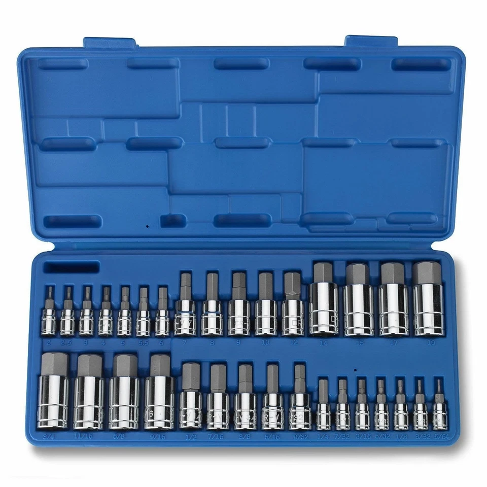 32 PC MASTER ALLEN WRENCH BIT KIT HEX KEY FOR RATCHET SOCKET TOOL SAE METRIC SET - Image 1 of 1