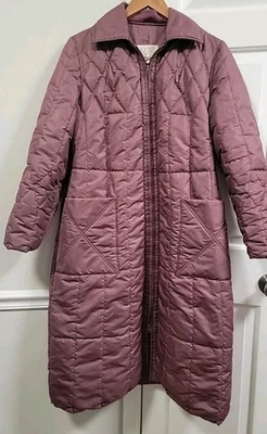 Abrigo acolchado canadiense largo Avec Tu raro de colección S cinturón de corbata malva Foto 1 de 4