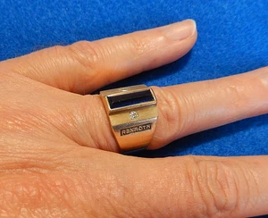 REXROTH 10 ct Yellow Gold ring with Sapphire and 2 natural diamonds - Picture 1 of 9