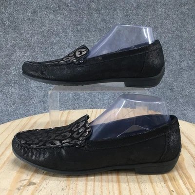 Mocassim Ara Shoes Feminino 7.5 Estampa de Leopardo Couro Preto Conforto Casual - Imagem 1 de 4