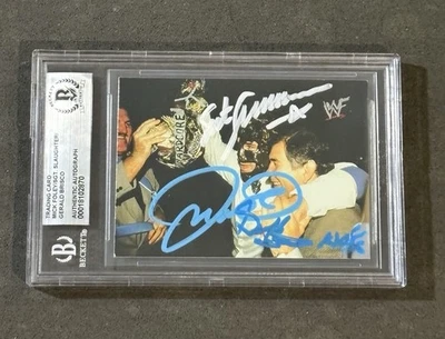 MANKIND, SGT. SLAUGHTER & BRISCO 2000 COMIC IMAGES NO MERCY SIGNED AUTO CARD BAS - Image 1 of 2
