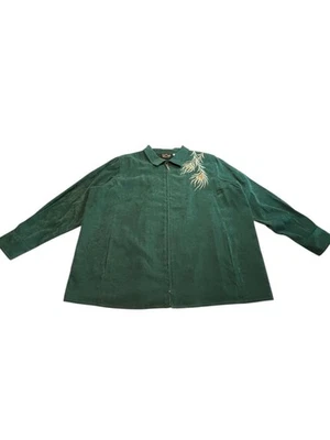 Chaqueta De Colección Años 90 Bob Mackie 2XL Usable Arte Bordado Phoenix Verde Imitación Gamuza Foto 1 de 4